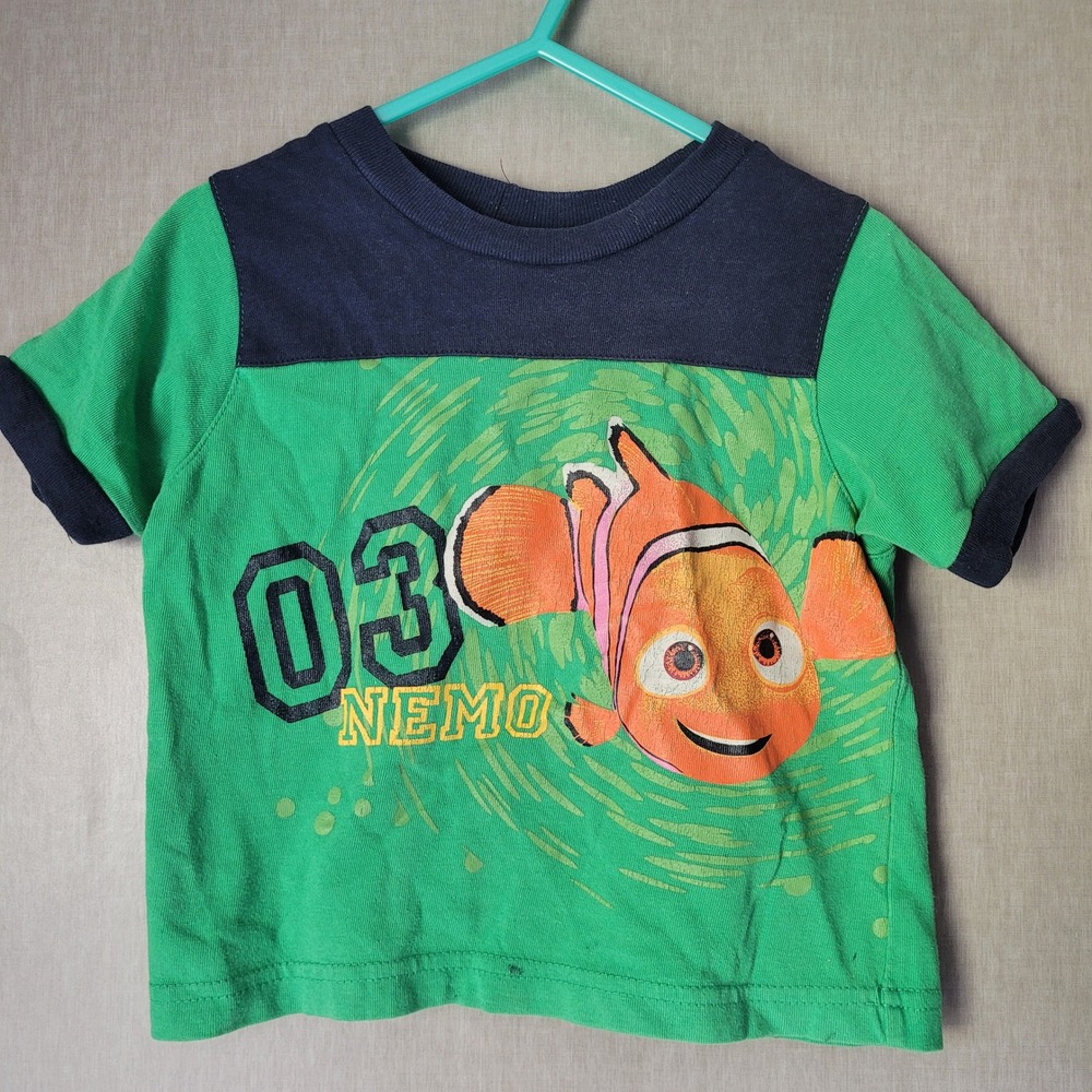 Vintage Disney Finding Nemo T-Shirt Infant 24M Green Pixar Ringer Graphic Tee